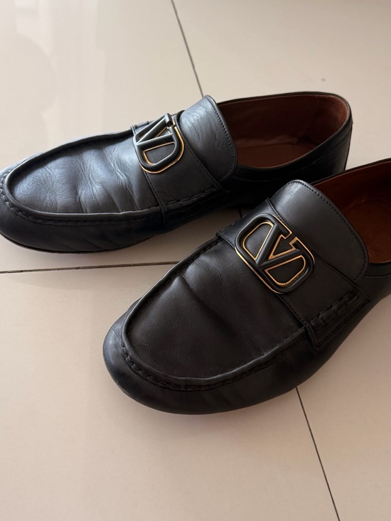 Valentino Other - Valentino Garavani Black Leather Slip-On Loafers with Gold V Buckle